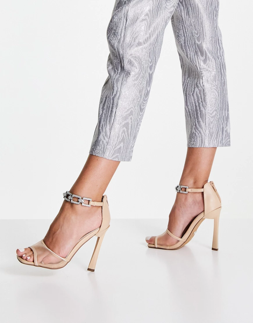 Topshop – Reign – Sandalen aus Netzstoff in Natur mit hohem Absatz und Stra günstig online kaufen