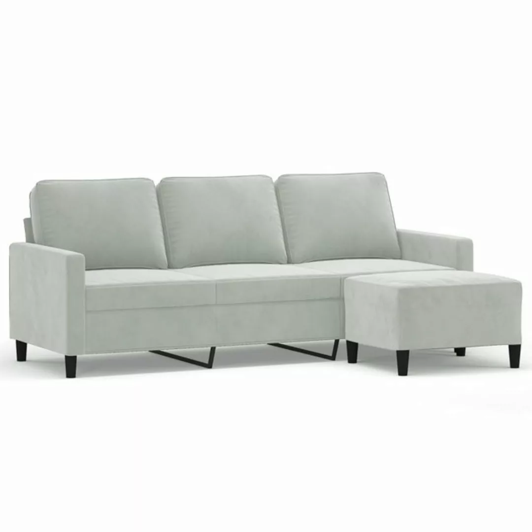 vidaXL Sofa 3-Sitzer-Sofa mit Hocker Samt, Hellgrau günstig online kaufen