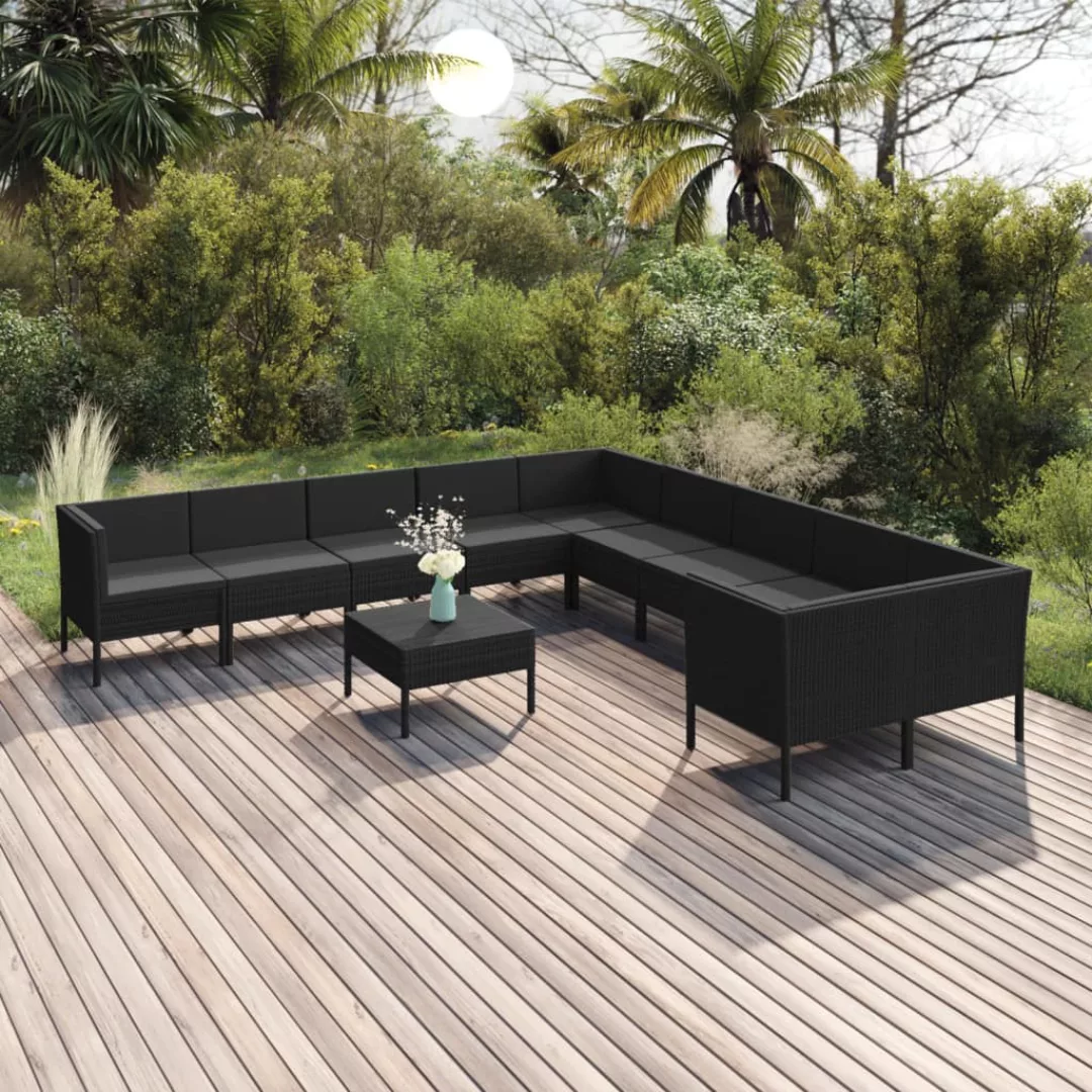 11-tlg. Garten-lounge-set Mit Auflagen Poly Rattan Schwarz günstig online kaufen