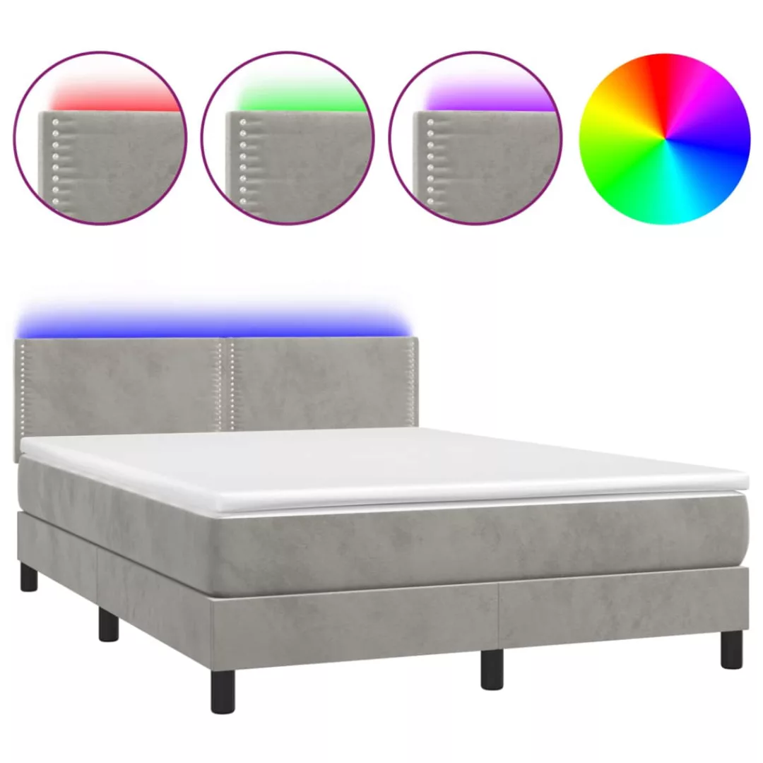 Vidaxl Boxspringbett Mit Matratze & Led Hellgrau 140x200 Cm Samt günstig online kaufen