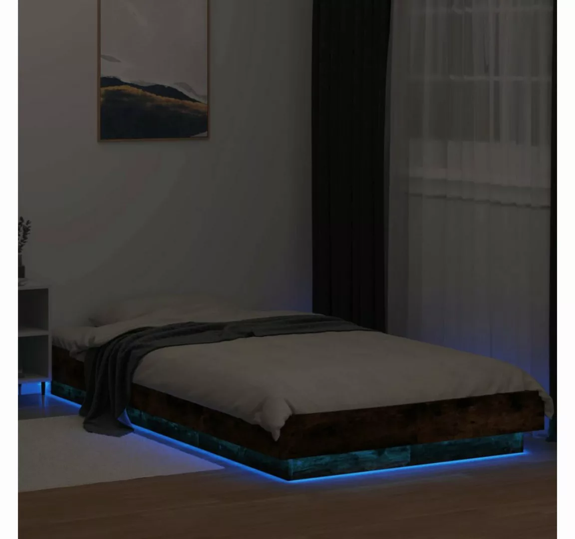 vidaXL Bett Bettgestell mit LED Räuchereiche 75x190 cm Holzwerkstoff günstig online kaufen