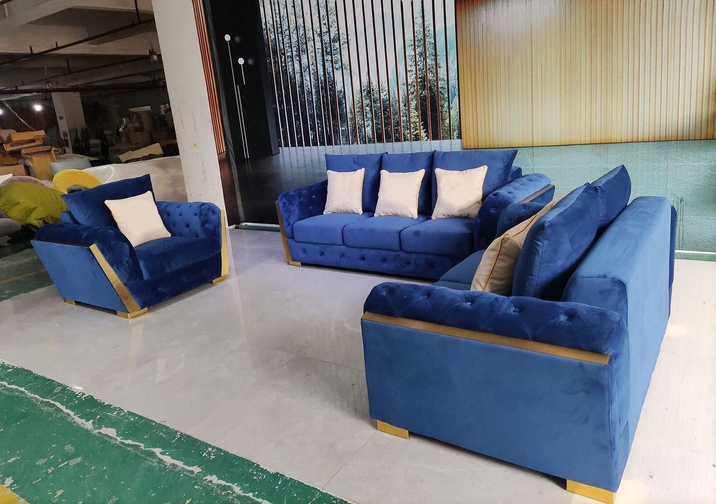 Xlmoebel Sofa Sofa Set Chesterfield Stoffbezug Blau 3-teilig., Hergestellt günstig online kaufen