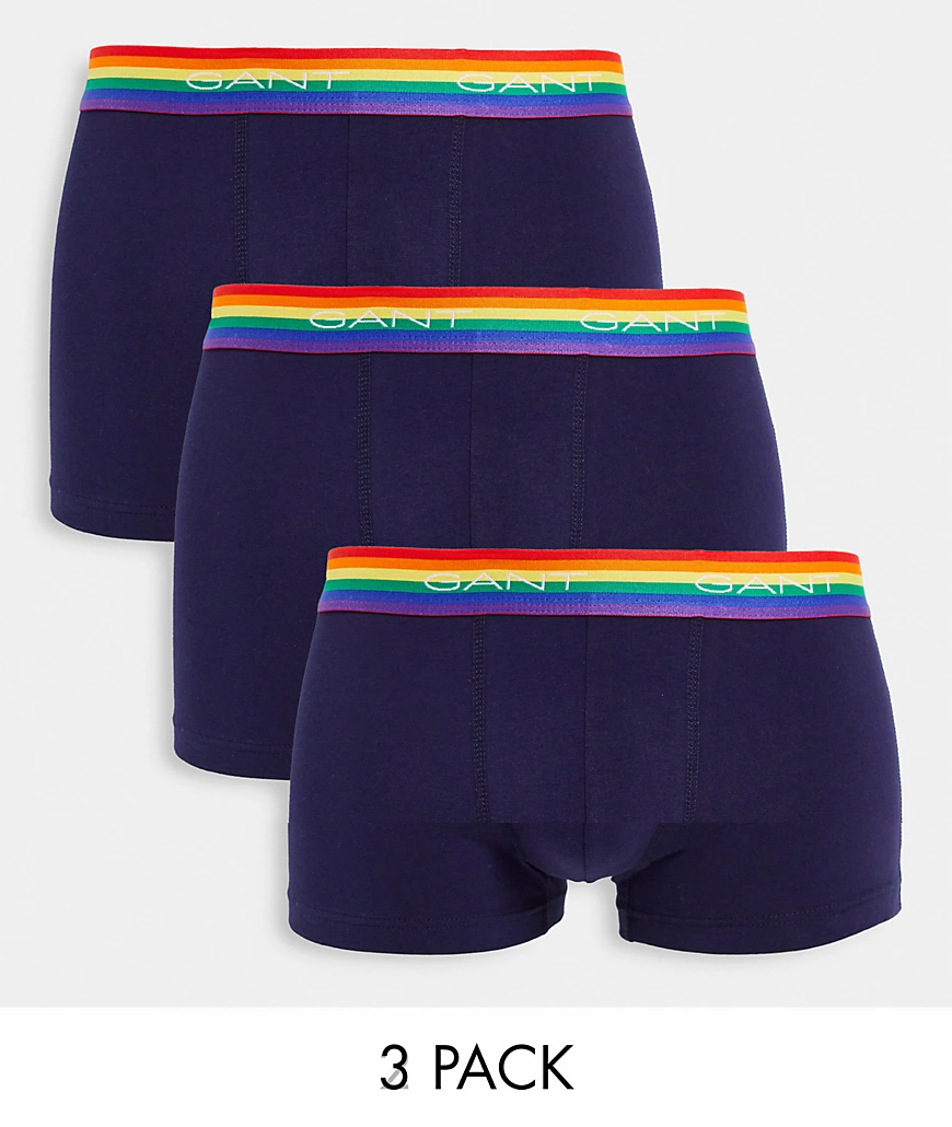 Gant – Pride – 3er-Pack Unterhosen in Marineblau mit kontrastierendem, gest günstig online kaufen