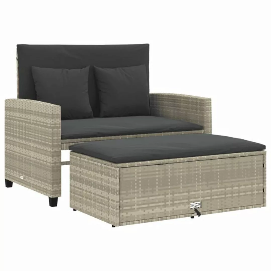 vidaXL Sofa, Gartensofa mit Kissen 2-Sitzer Hellgrau Poly Rattan günstig online kaufen