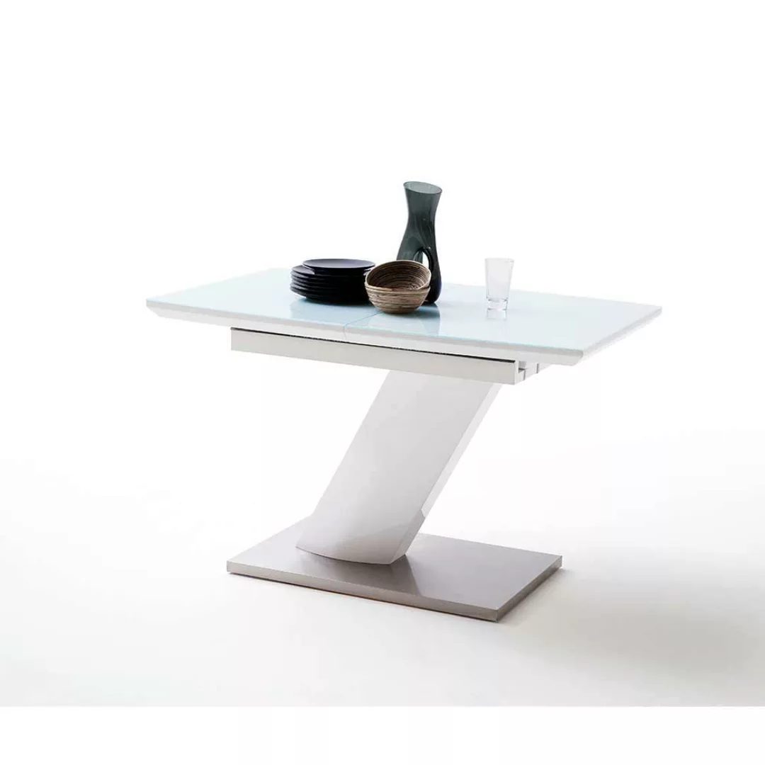 Design Esstisch mit Säulengestell Weiß Hochglanz günstig online kaufen