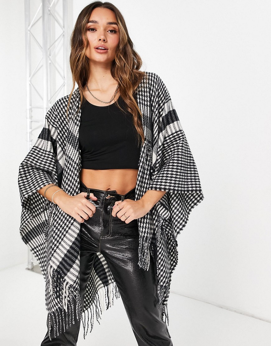 Vero Moda – Wickelponcho mit Fransen und verschiedenen Karomustern-Mehrfarb günstig online kaufen