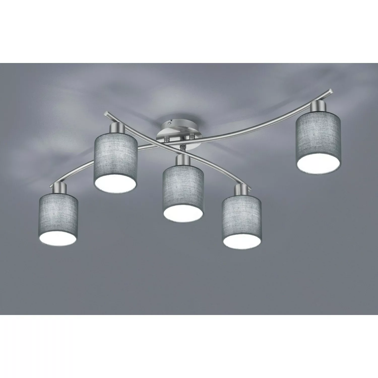 Trio Deckenlampe Garda Nickel matt 5-flammig E14 mit Stoffschirm günstig online kaufen