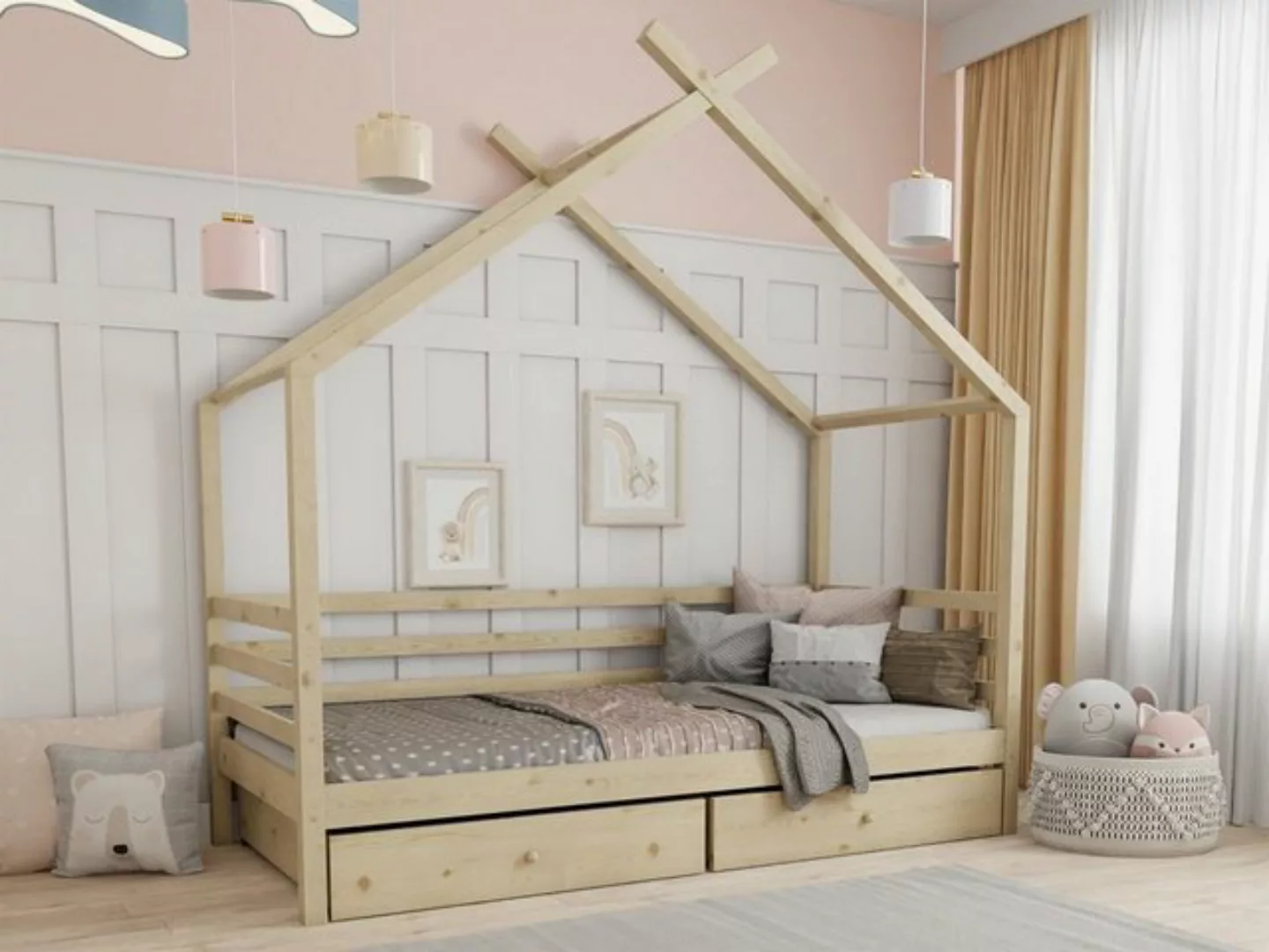 Deine Möbel 24 Hausbett Kinderbett Einzelbett Jugendbett MOON in Weiß Kiefe günstig online kaufen