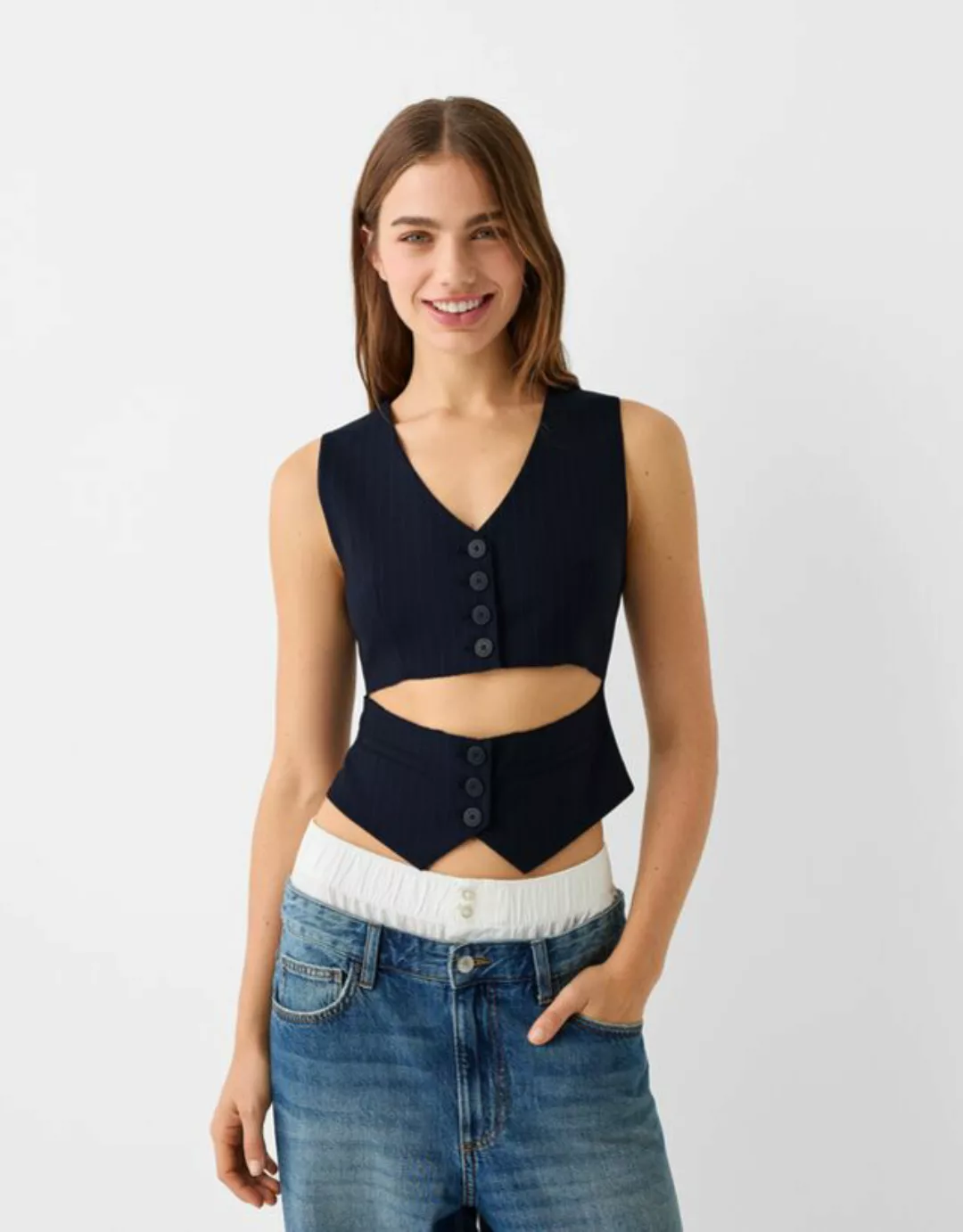 Bershka Kombinierte Weste Damen Xs Marinenblau günstig online kaufen