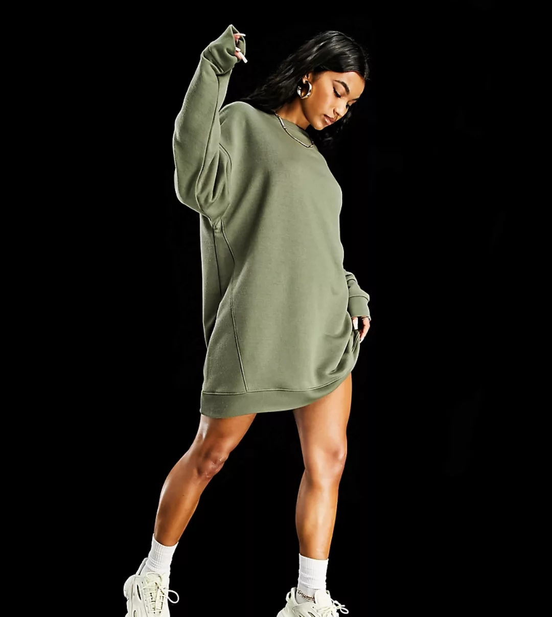 ASYOU – Sweatshirt-Kleid in Khaki-Grün günstig online kaufen