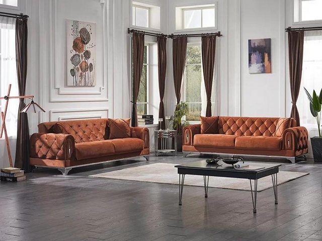 JVmoebel 3-Sitzer Luxus 2x Sofa Dreisitzer Couch Chesterfield Wohnzimmer Br günstig online kaufen