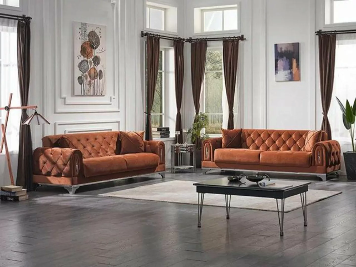 JVmoebel 3-Sitzer Luxus 2x Sofa Dreisitzer Couch Chesterfield Wohnzimmer Br günstig online kaufen