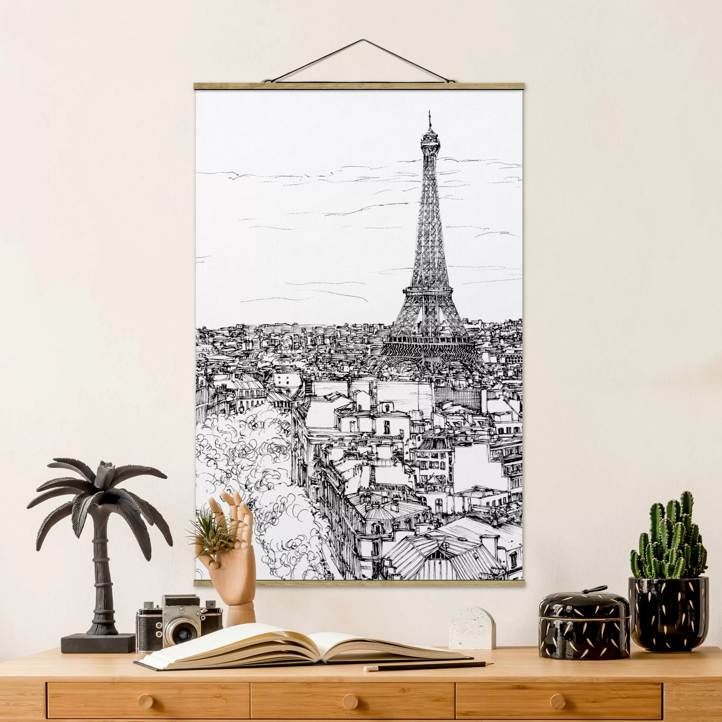 Stoffbild Architektur mit Posterleisten - Hochformat Stadtstudie - Paris günstig online kaufen