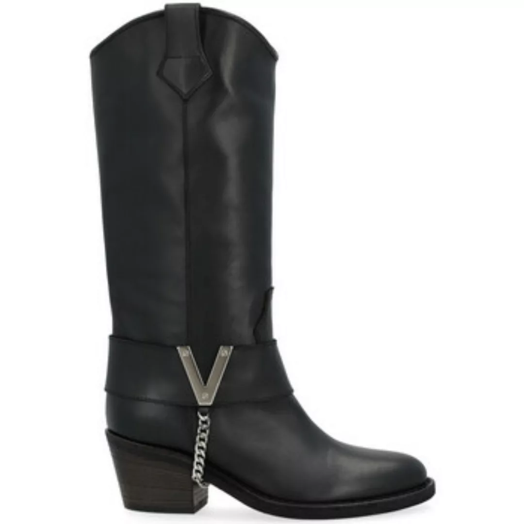 Via Roma 15  Damenstiefel Texanischer Stiefel schwarz mit silbernem V günstig online kaufen