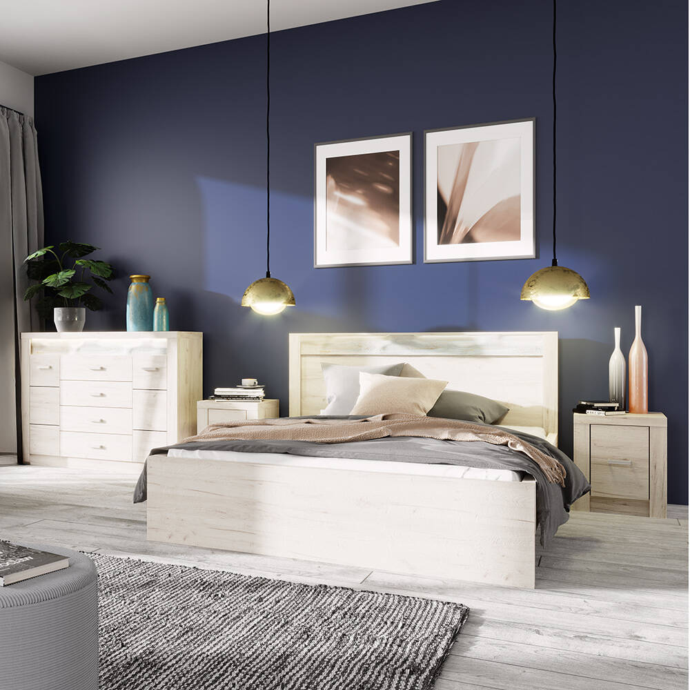 Schlafzimmer Komplettset 4-teilig mit Bett 160x200 cm modern in Esche weiß günstig online kaufen