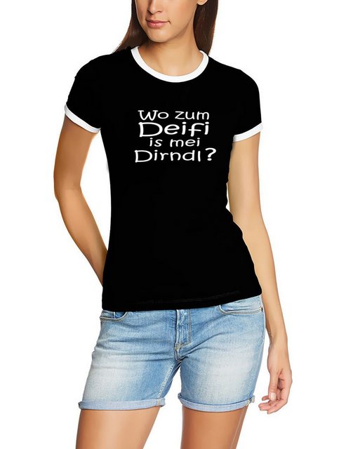 coole-fun-t-shirts Dirndltop Wo zum Deifi is mei Dirndl ? Damen T-Shirt S M günstig online kaufen