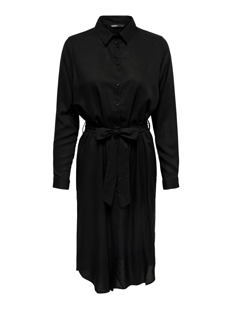 ONLY Langes Gürtel Blusenkleid Damen Schwarz günstig online kaufen