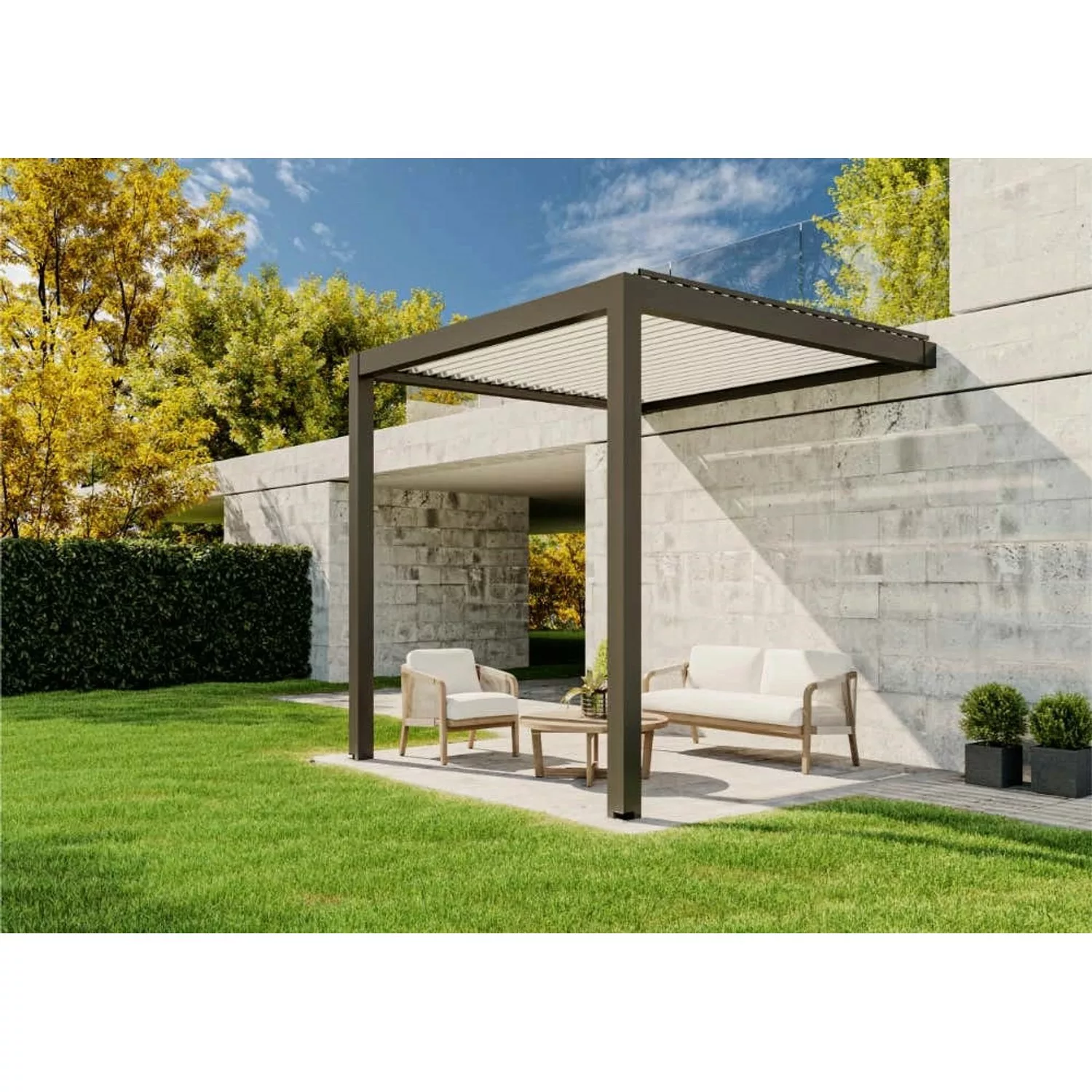 Huun Pergola Mezzo Wandmontiert in Anthrazit-Weiß 300 x 300 cm günstig online kaufen