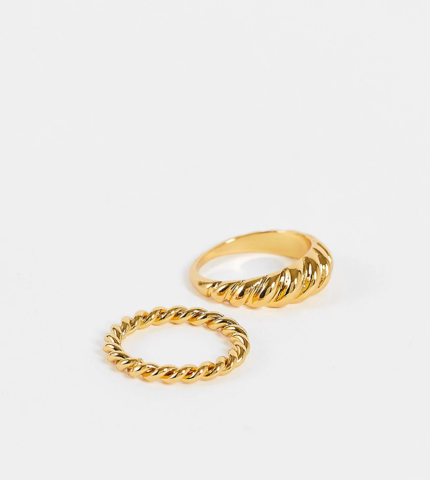 ASOS DESIGN – 2er-Set mit 14 Karat goldbeschichteten Ringen mit gedrehtem D günstig online kaufen