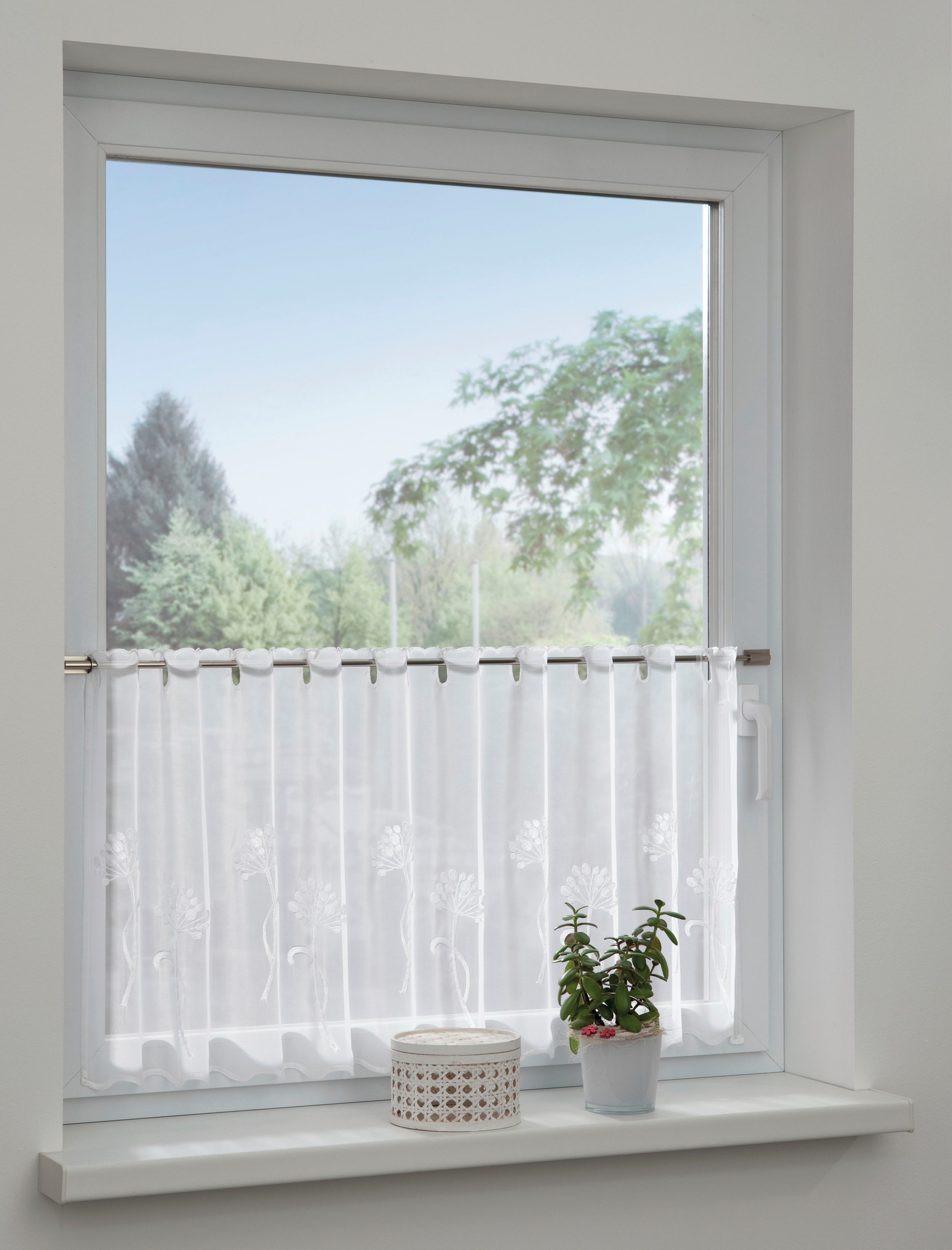 Bennetti Bistrogardine Voile Stickerei Pusteblume Weiß 48 x 140 cm günstig online kaufen
