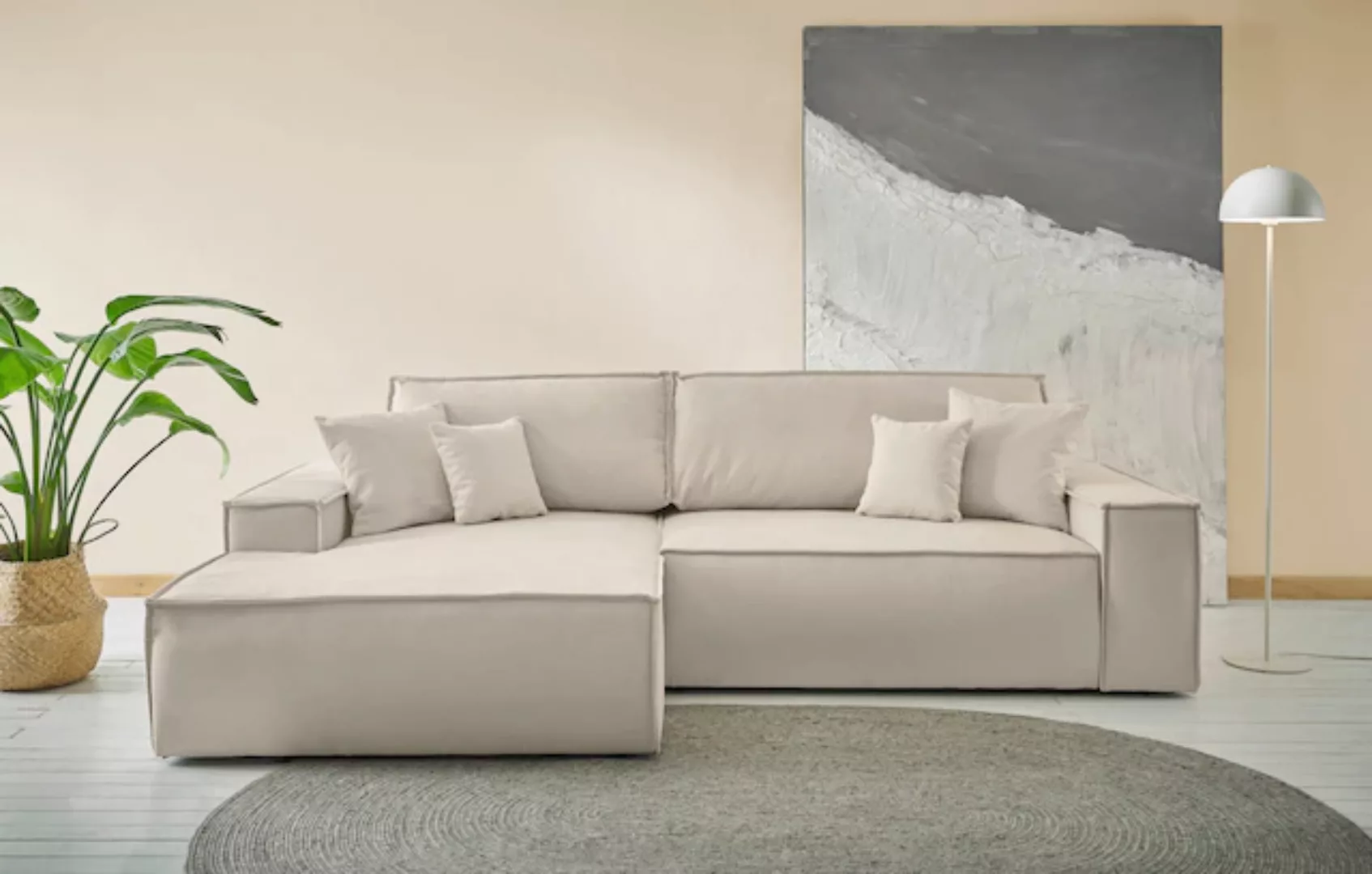 andas Ecksofa »Finnley Schlafsofa 267 cm in Bouclé, Struktur fein u. Cord, günstig online kaufen