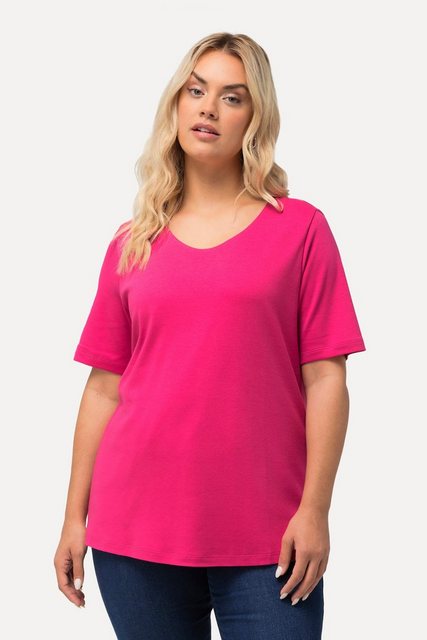 Ulla Popken Rundhalsshirt Shirt doppellagige Vorderseite Slim Rundhals günstig online kaufen