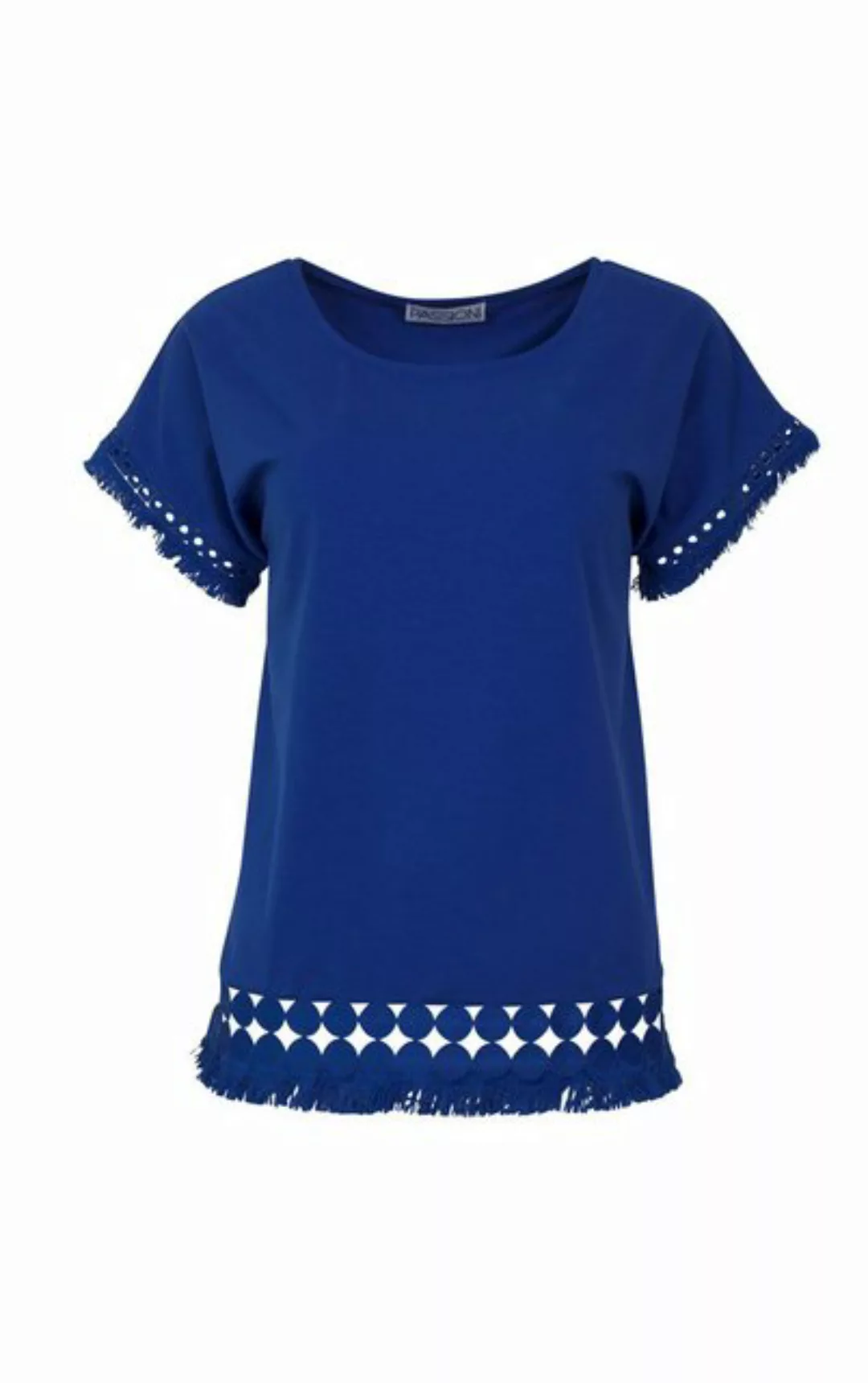 Passioni T-Shirt in Royalblau, mit Spitzen und Fransen am Saum und den Ärme günstig online kaufen
