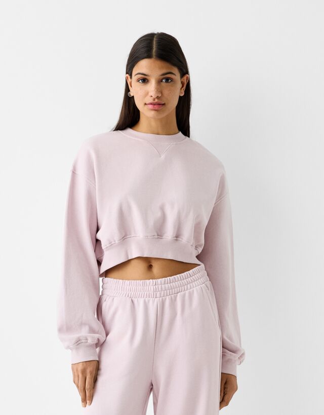 Bershka Cropped-Sweatshirt Damen Xs Violett günstig online kaufen