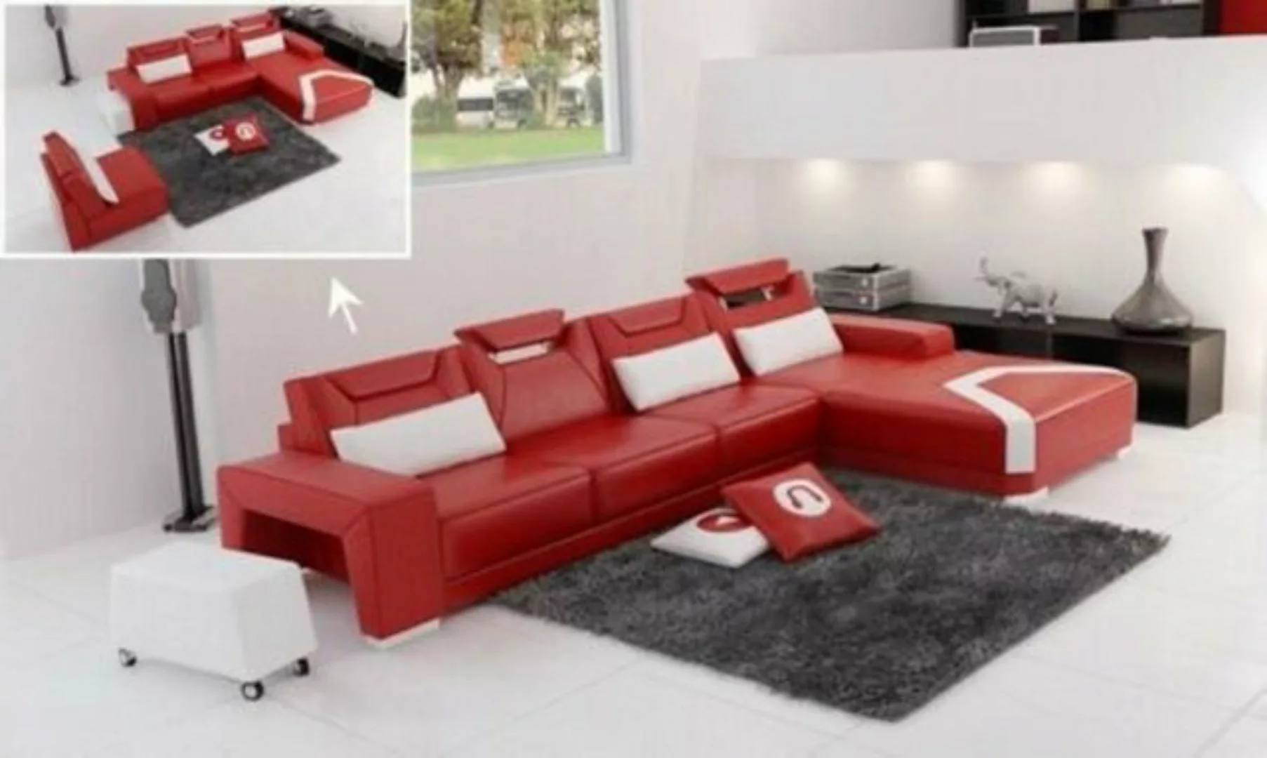 JVmoebel Ecksofa Rotes Designer Ecksofa mit Hocker Polster Wohnlandschaft L günstig online kaufen