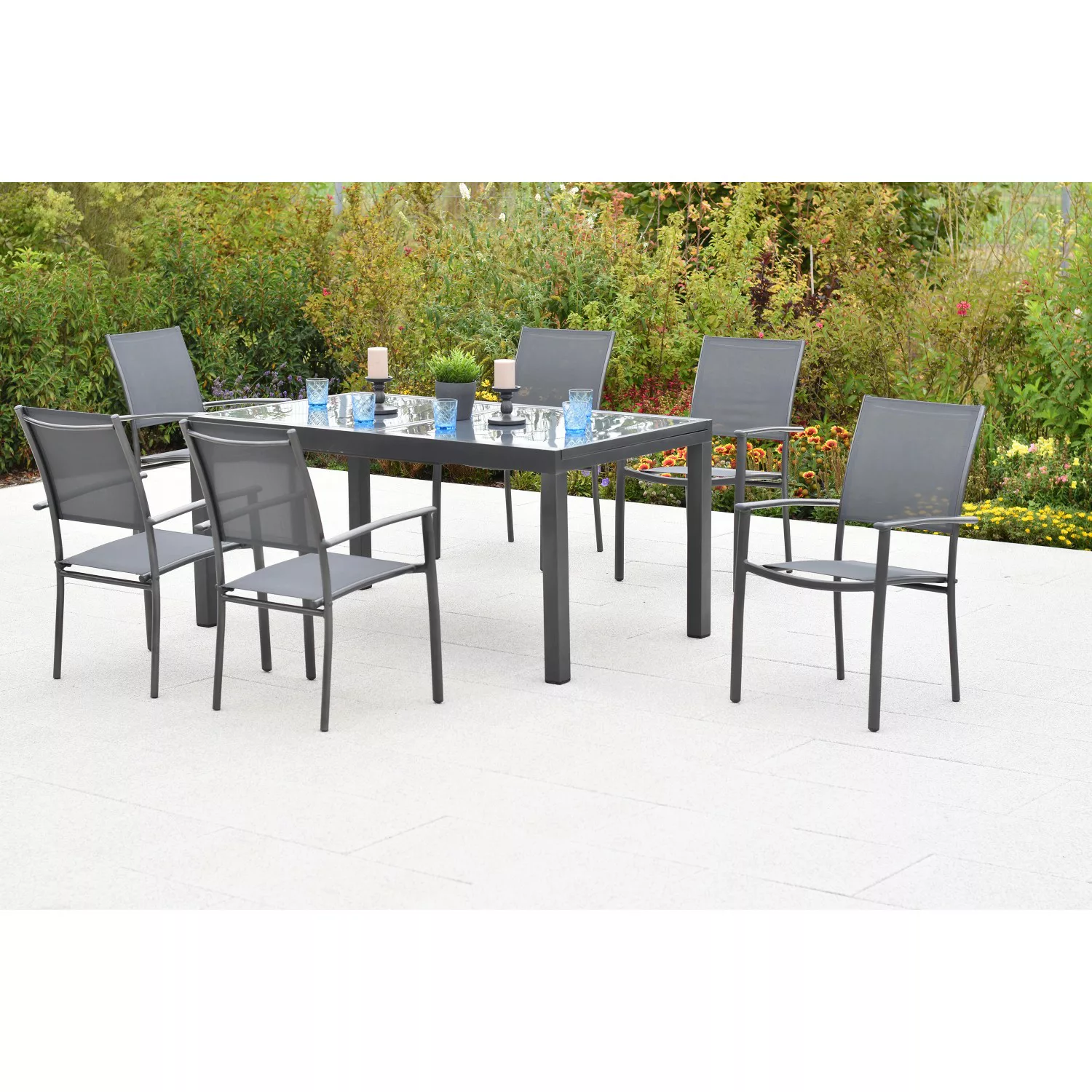 Merxx Milano Set 6-tlg. 7 Stapelsessel Gartentisch Ausziehbar 150 (210) x 9 günstig online kaufen
