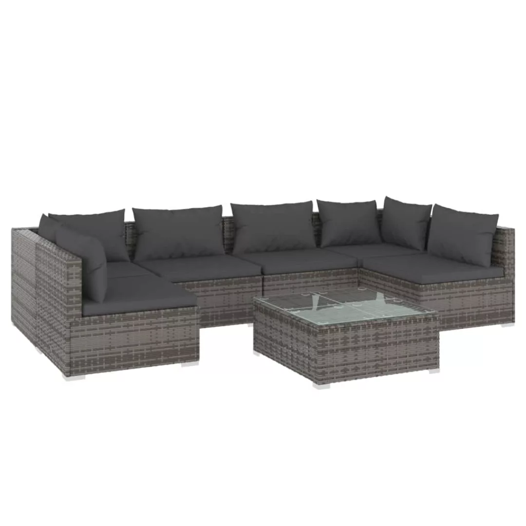 Vidaxl 7-tlg. Garten-lounge-set Mit Kissen Poly Rattan Grau günstig online kaufen