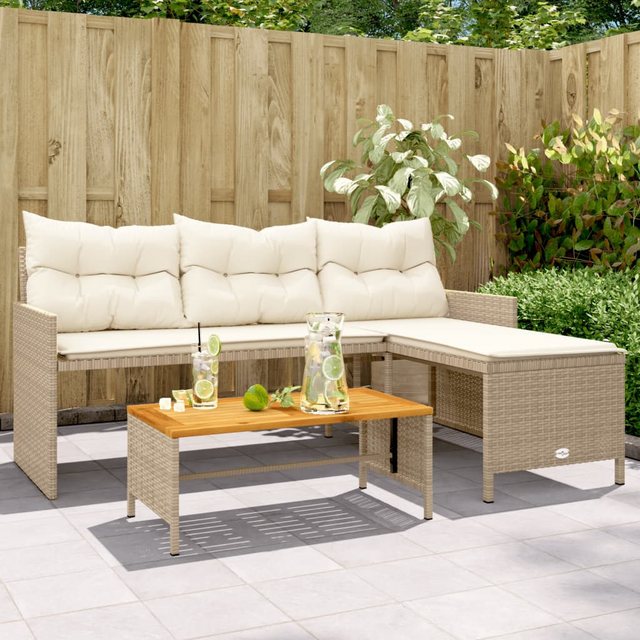 vidaXL Loungesofa Gartensofa in L-Form mit Tisch und Kissen Beige Poly Ratt günstig online kaufen