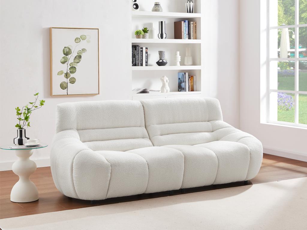 Sofa 3-Sitzer - Bouclé-Stoff - Weiß - BOVERA günstig online kaufen