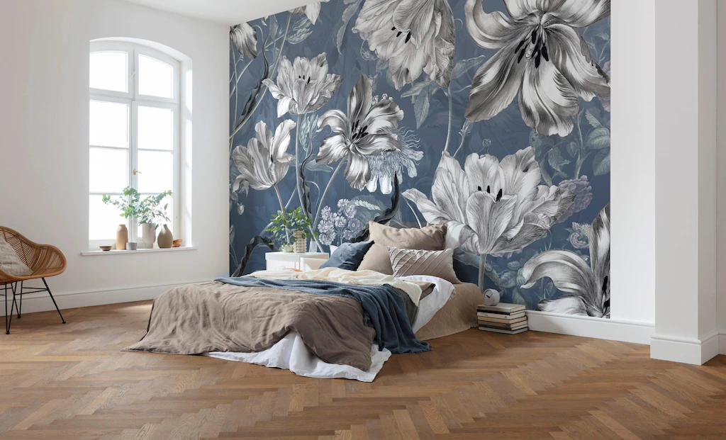 Komar Fototapete Merian Blue Blumen B/L: ca. 350x250 cm günstig online kaufen