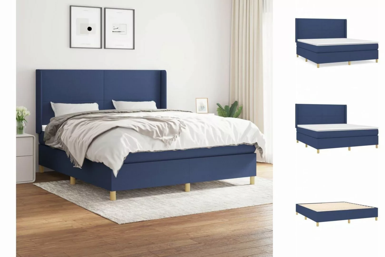 vidaXL Boxspringbett Boxspringbett mit Matratze Blau 160x200 cm Stoff Bett günstig online kaufen