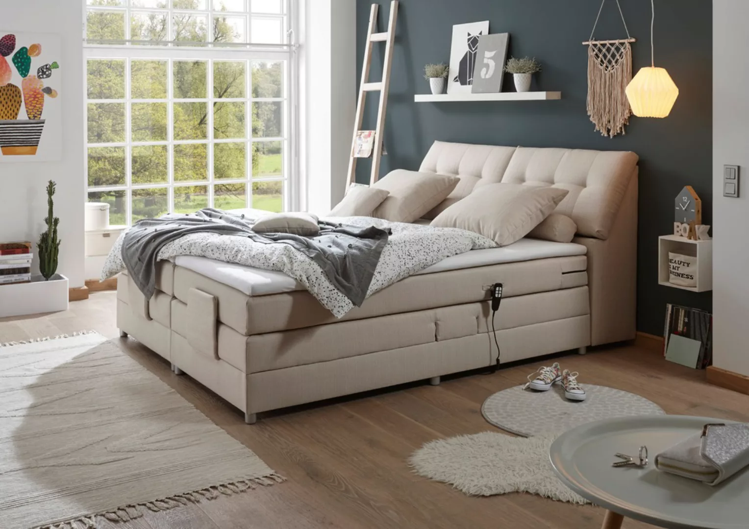 ED EXCITING DESIGN Boxspringbett "Carpino", inkl. Motor, Stauraum im Kopfte günstig online kaufen