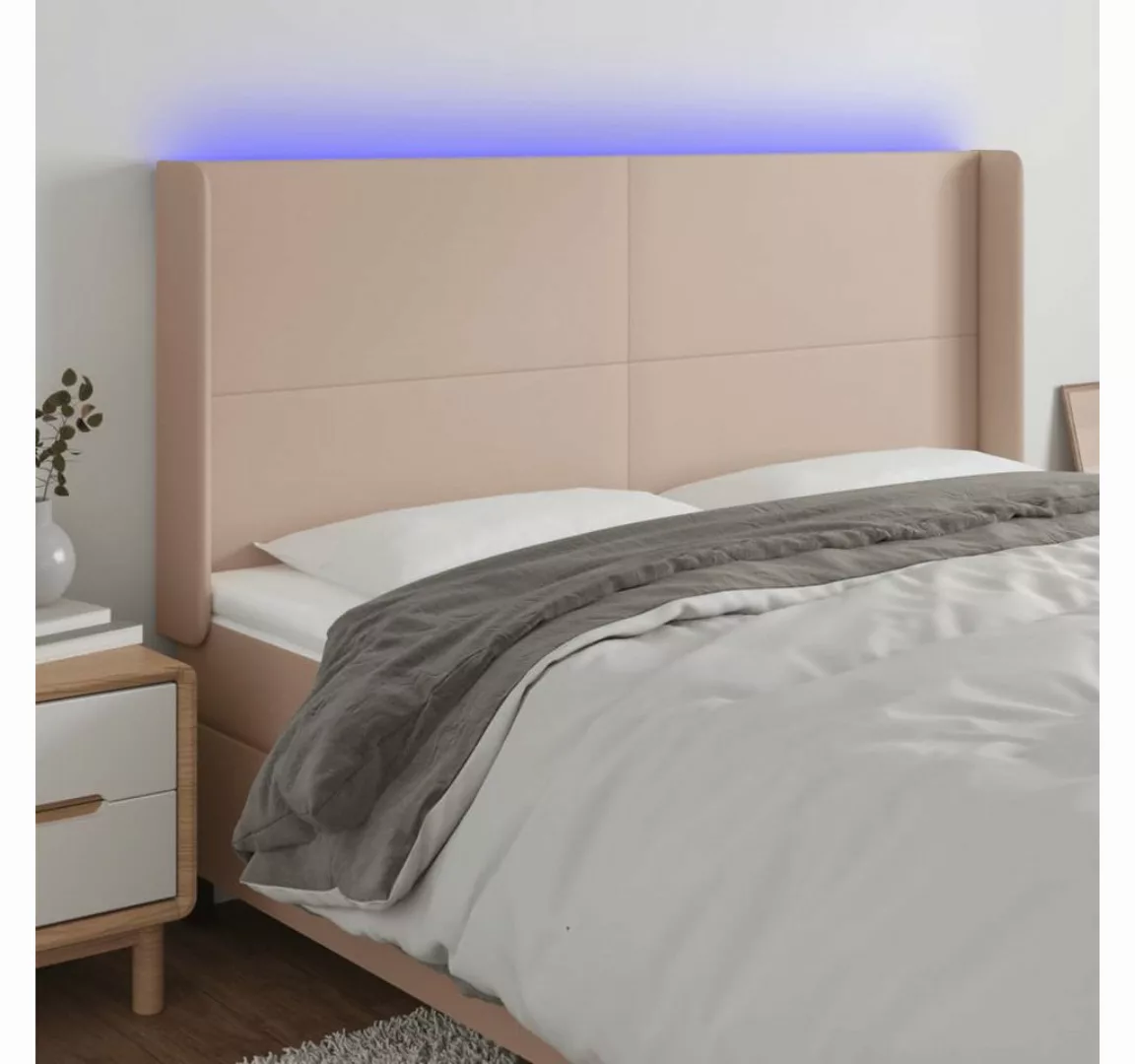 vidaXL Bett, LED Kopfteil Cappuccino-Braun 163x16x118/128cm Kunstleder günstig online kaufen