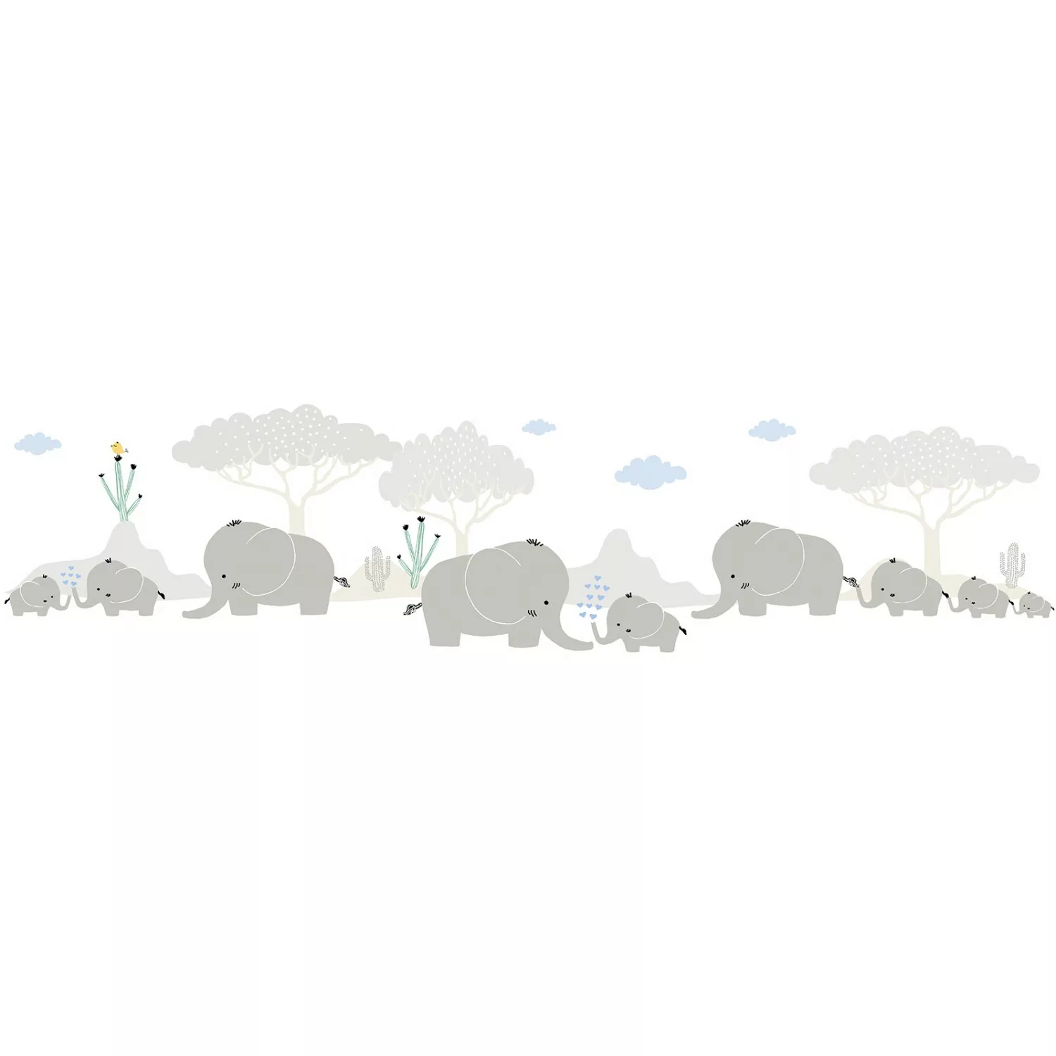 Bricoflor Elefanten Tapete Kinderzimmer in Hellgrau Selbstklebende Bordüre günstig online kaufen