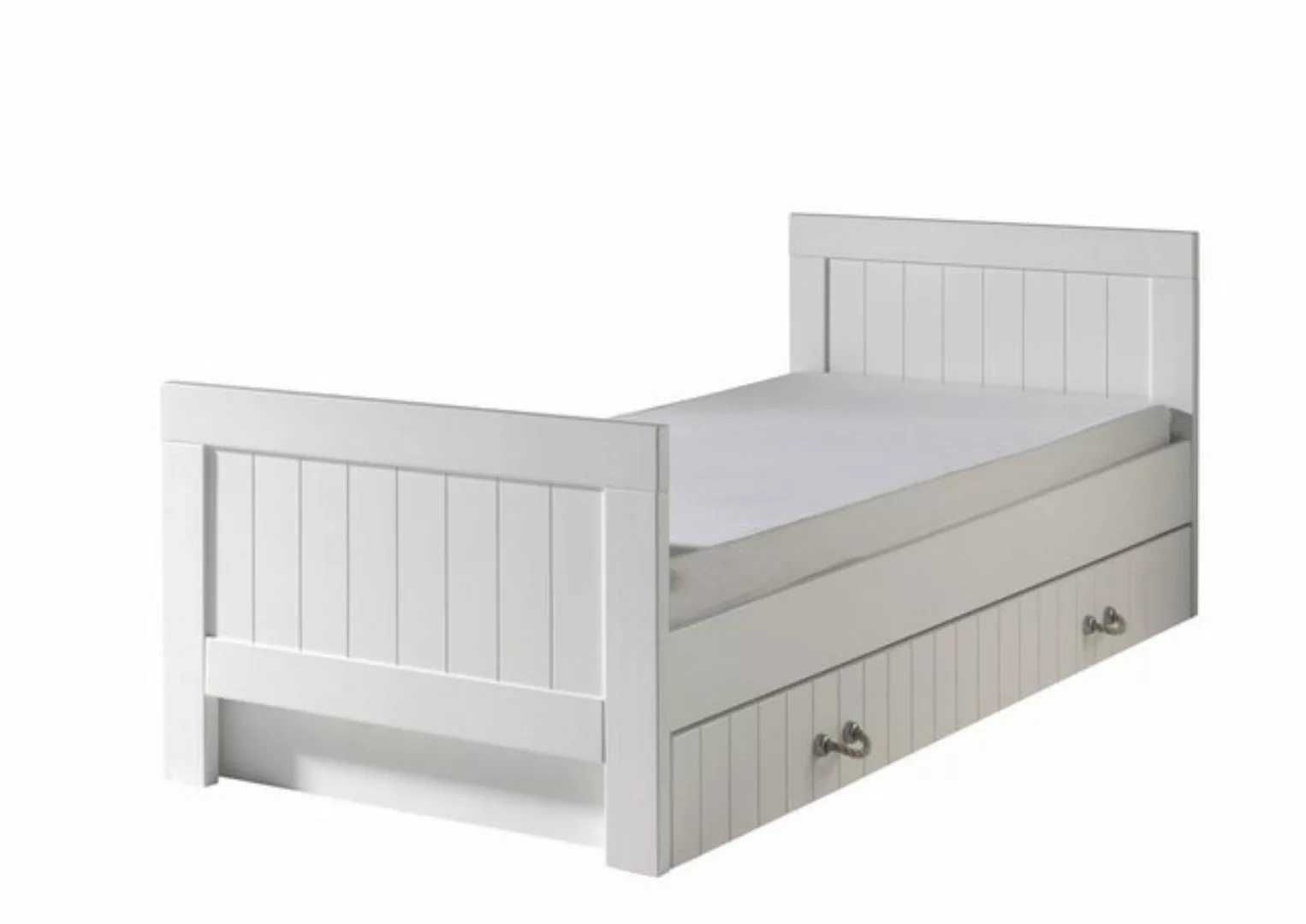 Natur24 Einzelbett Einzelbett mit Schublade Lewis MDF Weiß 90x200cm günstig online kaufen