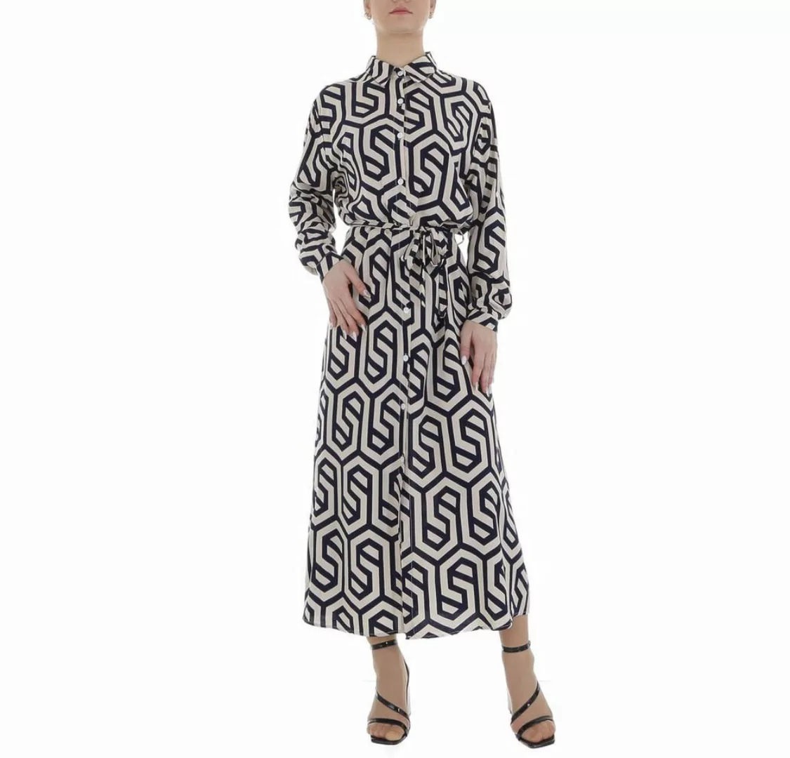 Ital-Design Maxikleid Damen Freizeit Ornamente Blusenkleid in Dunkelblau günstig online kaufen