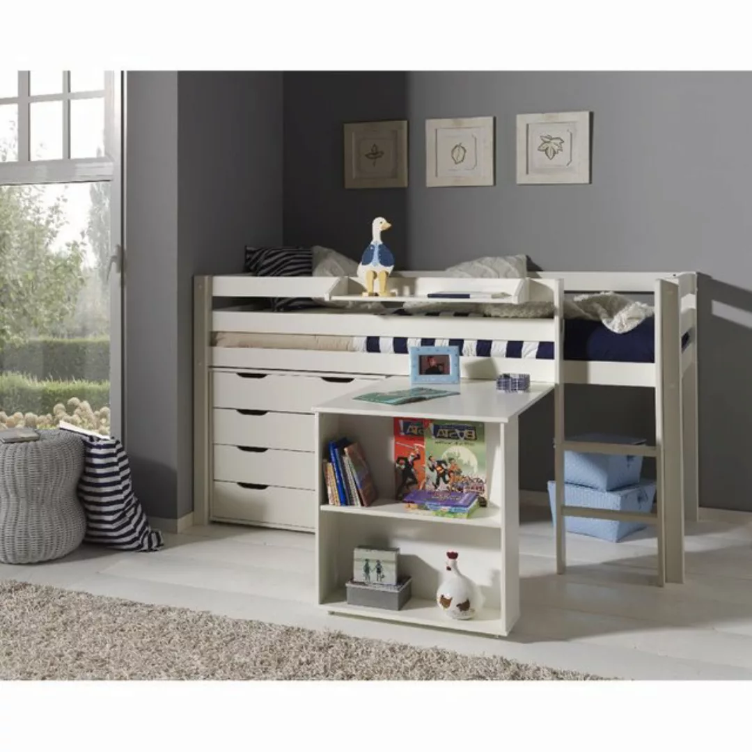 Natur24 Bett Spielbett mit Schreibtisch, Hängeregal und Schubladen-Kommode günstig online kaufen