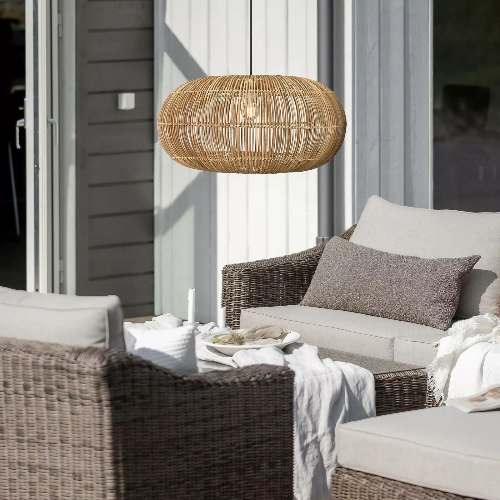 PR Home Außenhängeleuchte Zuri, Rattan, Ø 61 cm, Stecker günstig online kaufen