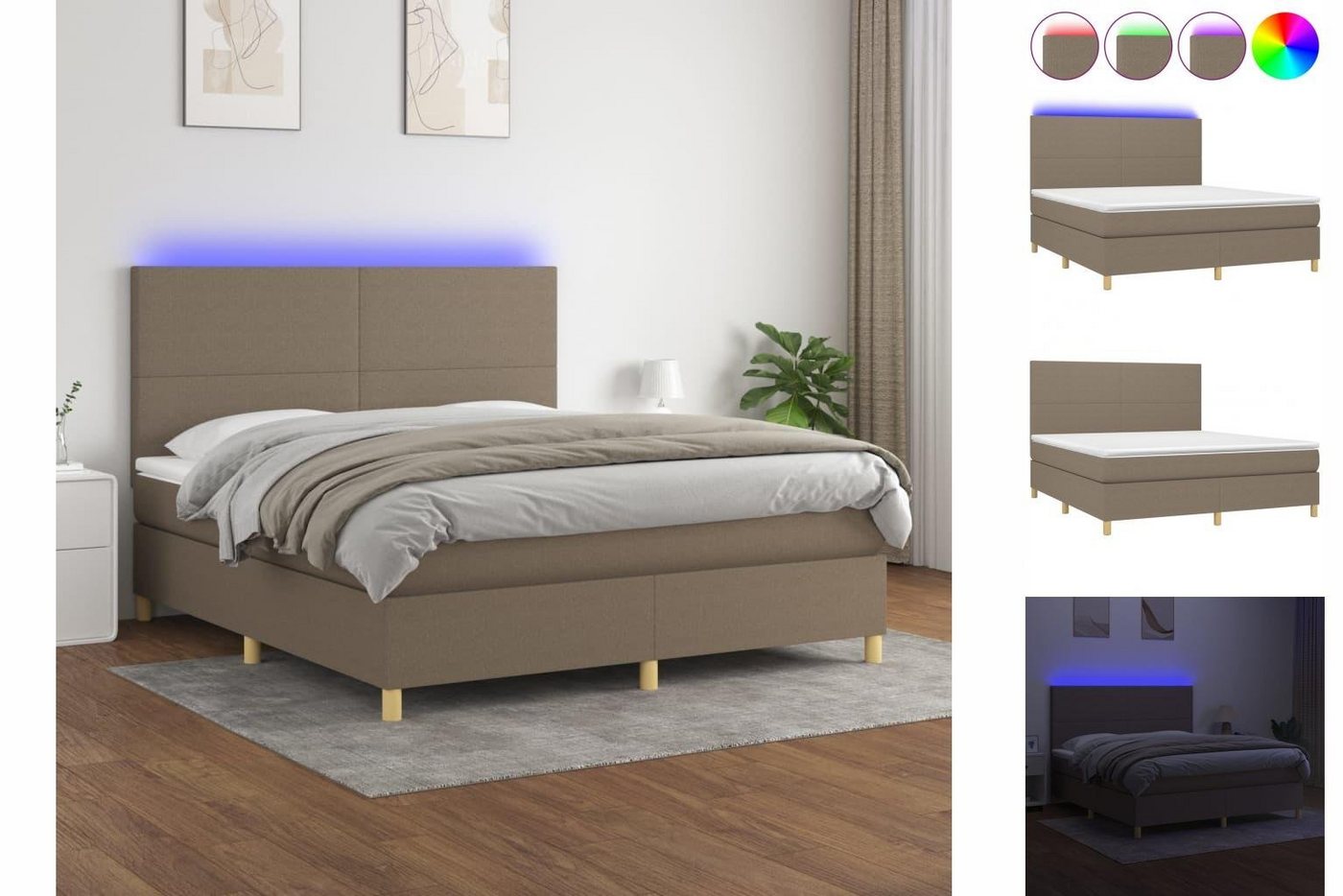 vidaXL Boxspringbett Boxspringbett mit Matratze LED Taupe 180x200 cm Stoff günstig online kaufen