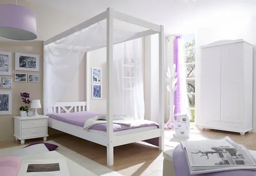 Ticaa Himmelbett "LaLuna", Himmelbett, aus Kiefer Massivholz, inkl. Rollros günstig online kaufen