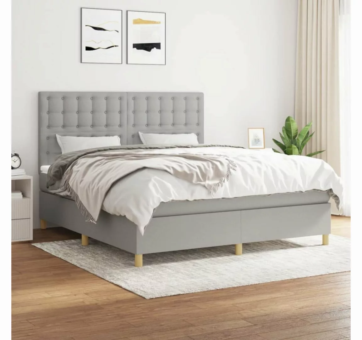 furnicato Bett Boxspringbett mit Matratze Hellgrau 160x200 cm Stoff günstig online kaufen