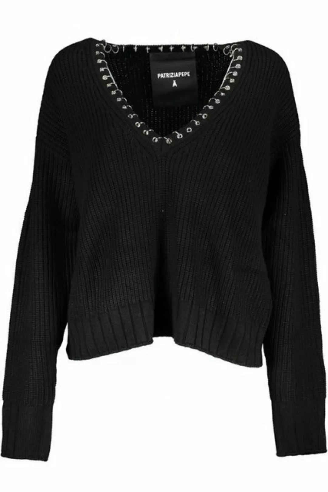 Patrizia Pepe Strickpullover Eleganter Damenpullover in Schwarz mit V-Aussc günstig online kaufen