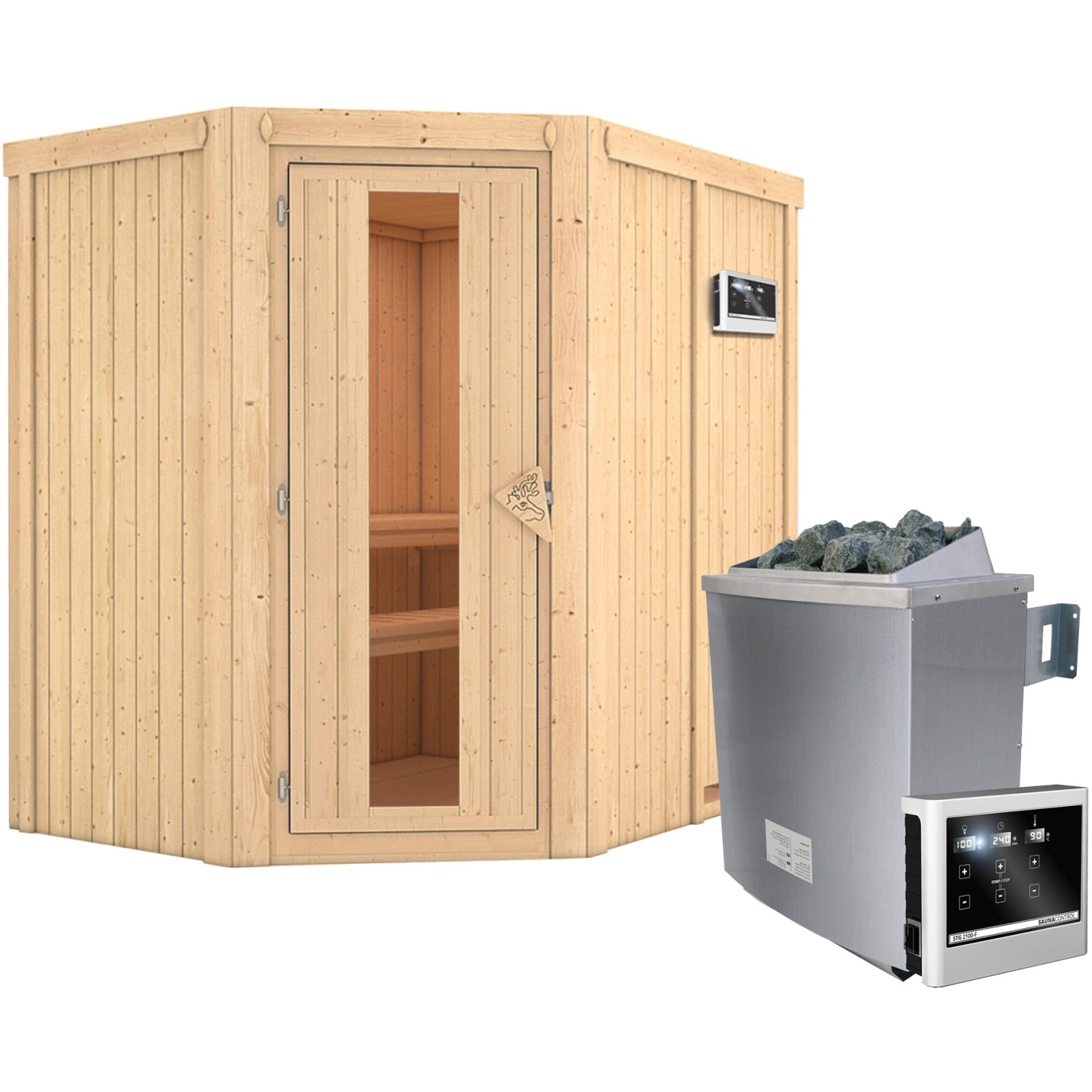 Karibu Sauna-Set Cleo inkl. Ofen 9 kW mit ext. Steuerung, Energiespartür günstig online kaufen