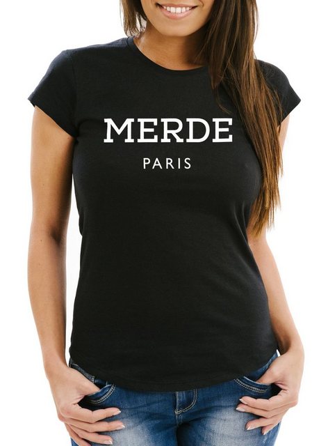 MoonWorks Print-Shirt Damen T-Shirt Merde Paris Slim Fit mit Print günstig online kaufen