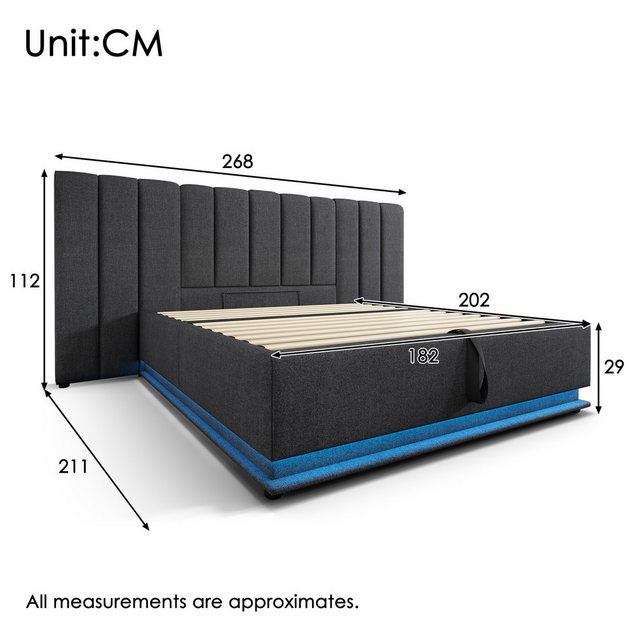 Flieks Polsterbett, Hydraulisches Stauraumbett 160×200cm mit Ladefunktion o günstig online kaufen