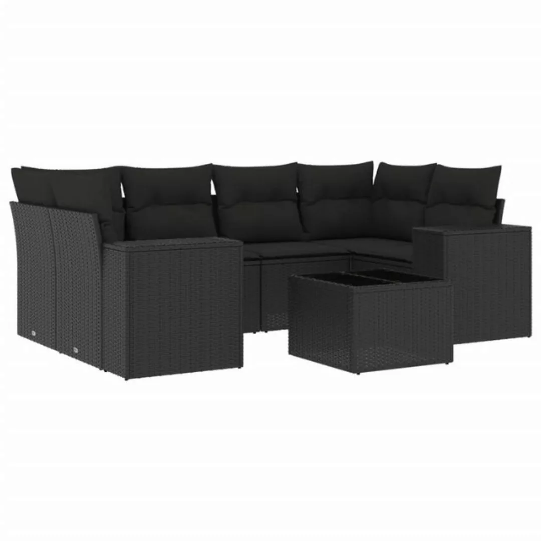 vidaXL Sofaelement 7-tlg. Garten-Sofagarnitur mit Kissen Schwarz Poly Ratta günstig online kaufen